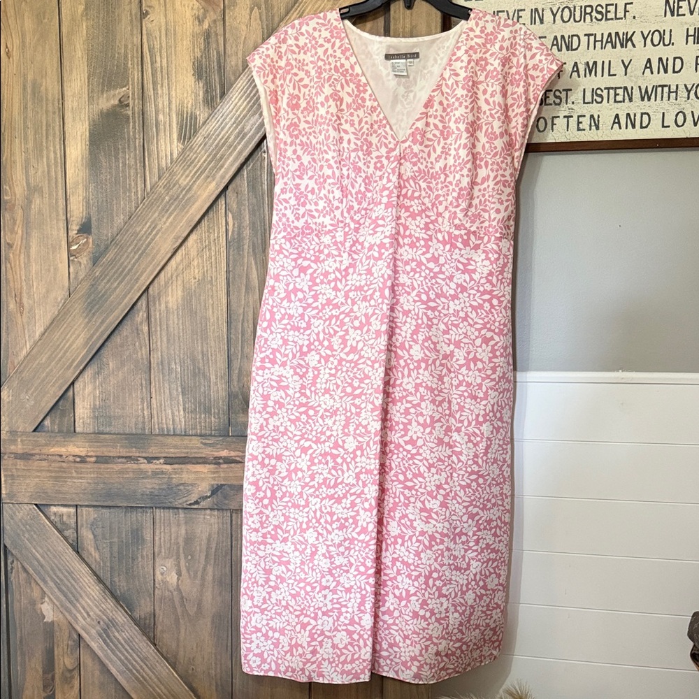 Isabella Bird Pink Floral Silk Dress in Size 12.